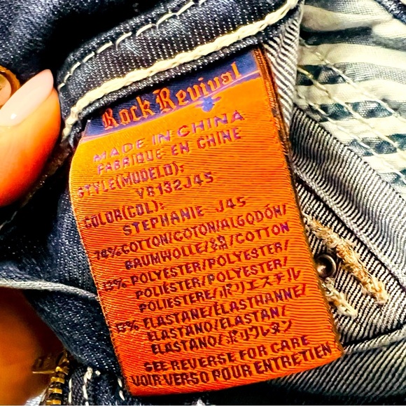 ROCK REVIVIAL WOMENS 26 X‎ 32 DENIM BLING STEPHANIE STRAIGHT RHINESTONES JEANS - Picture 4 of 13